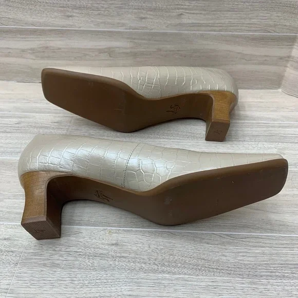 LifeStride Cream Croco Leather Square Toe Block Heel Pumps Mens 9M 90s Y2K - Picture 7 of 9